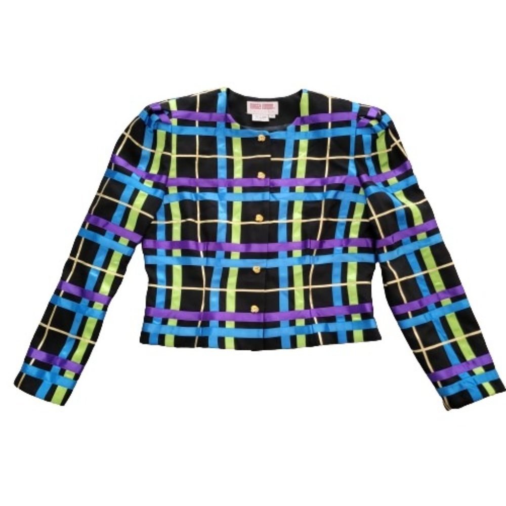 Maggy London Petites Black Blue Green Purple Ribbon Blazer Cropped Suit …